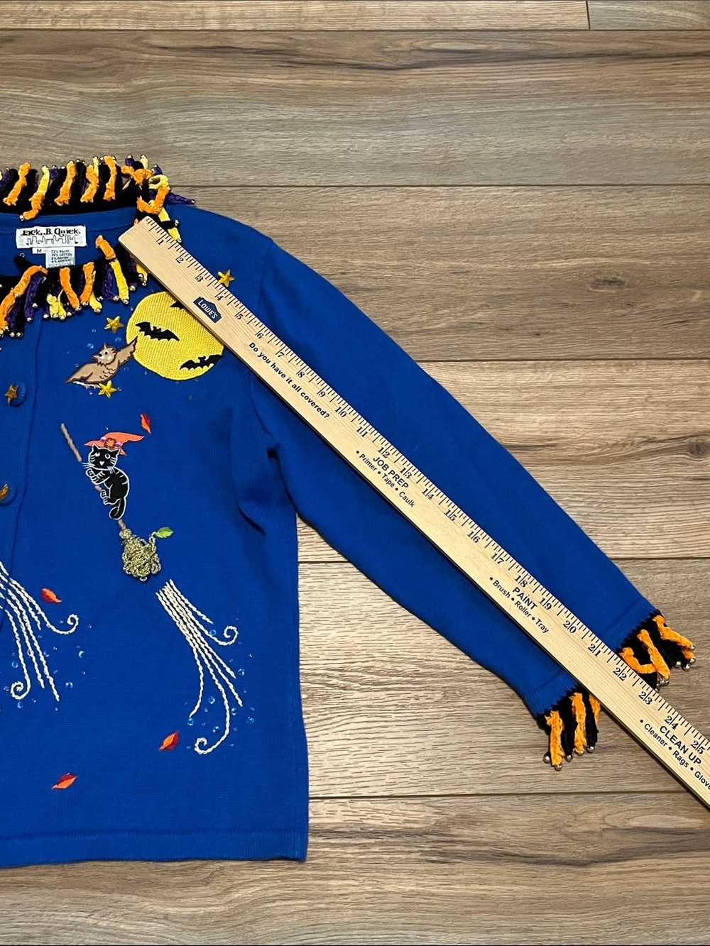 Jack B. Quick Halloween Witch Cat Pumpkin Cardigan Sweater Blue Size M Vintage - Picture 4 of 13